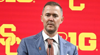USC Trojans head coach Lincoln Riley speaks to the media during the Big 10 football media day at Lucas Oil Stadium