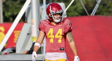 USC wide receiver Josiah Zamora participates in a fall camp practice with the Trojans