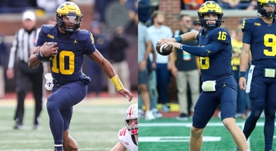 Michigan quarterbacks Alex Orji and Davis Warren. Junfu Han/Kirthmon F. Dozier- USA TODAY NETWORK