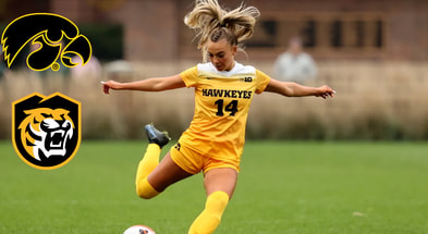 Iowa midfielder Meike Ingles plays the ball against Michigan State. (Photo by UI Athletics)