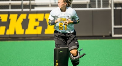 Iowa goalkeeper Mia Magnotta warms up for practice. (Photo by Dennis Scheidt)