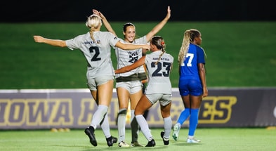 Iowa midfielder Kenzie Roling celebrates scoring a goal against FGCU. (Photo by UI Athletics)