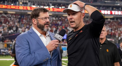 USC head coach Lincoln Riley speaks with ESPN Radio following the Trojans' 27-20 win against LSU