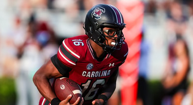 LaNorris Sellers wears goggles while playing for South Carolina