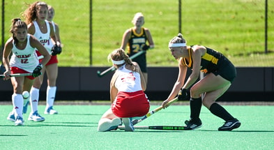 Iowa midfielder Lieve van Kessel scores a goal against Miami Ohio (Photo by Dennis Scheidt)