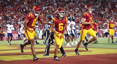 USC Trojans wide receivers celebrate a touchdown by Makai Lemon