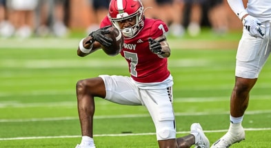 Troy WR Devonte Ross reacts to making a catch for a first down. (Photo by Troy Athletics)