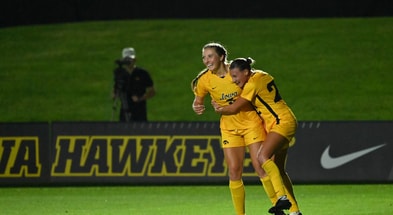 Iowa Soccer midfielder Sofia Bush celebrates her goal against Nebraska. (Photo by Dennis Scheidt)