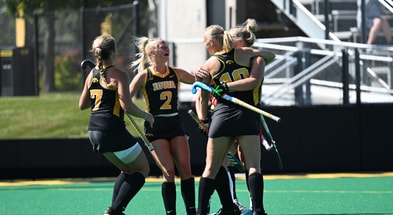 Hawkeyes celebrate a goal against Miami Ohio. (Photo by Dennis Scheidt)