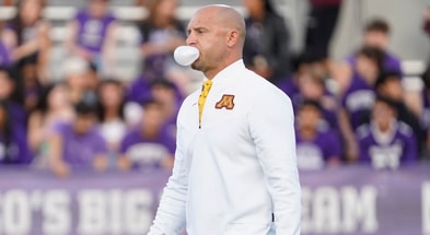 Sep 23, 2023; Evanston, Illinois, USA; Minnesota Golden Gophers head coach PJ Fleck on the field before the game against the Northwestern Wildcats at Ryan Field. Mandatory Credit: David Banks-Imagn Images
