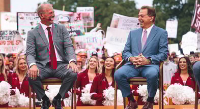 Alabama coaches Kalen DeBoer and Nick Saban