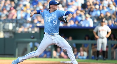 Sep 21, 2024; Kansas City, Missouri, USA; Kansas City Royals pitcher Brady Singer (51) pitches during the third inning against the San Francisco Giants at Kauffman Stadium. Mandatory Credit: Scott Sewell-Imagn Images