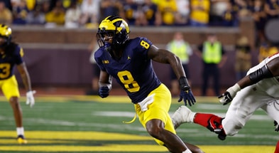 Michigan Wolverines football EDGE Derrick Moore is a starter on a vaunted defensive line. (Photo by Rick Osentoski-Imagn Images)