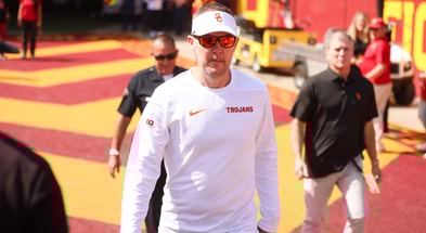 USC head coach Lincoln Riley walks on to the field ahead of a game against Penn State
