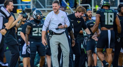 Oregon Ducks head coach Dan Lanning during a game against the Ohio State Buckeyes. Michigan is next. (Photo by: Eric Becker/ScoopDuckOn3)