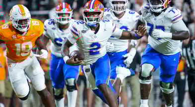 Florida quarterback DJ Lagway (2) runs with the ball during a NCAA football game between Tennessee and Florida in Neyland Stadium, in Knoxville, Tenn., Oct. 12, 2024.