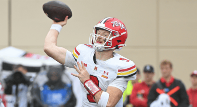 Maryland Terrapins quarterback Billy Edwards Jr. (9) throws a pass against the Indiana Hoosiers during the first half at Memorial Stadium