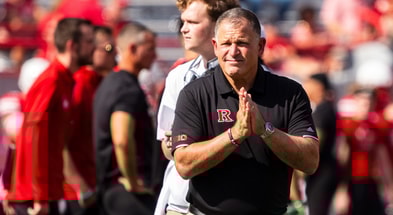 Rutgers Scarlet Knights head coach Greg Schiano looks on during warmups before a game against the Nebraska Cornhuskers at Memorial Stadium