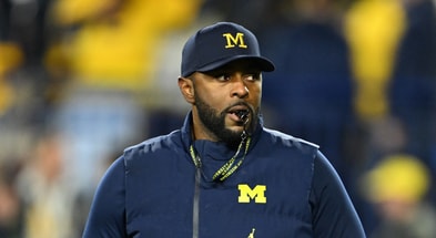 Michigan Wolverines football head coach Sherrone Moore became the first U-M head coach to win his first meeting against MSU since Bennie Oosterbaan in 1948. (Photo by Lon Horwedel / TheWolverine.com)