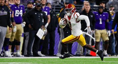 USC Trojans wide receiver Zachariah Branch (1) runs for yards after the catch against the Washington Huskies during the fourth quarter at Alaska Airlines Field at Husky Stadium