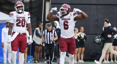 South Carolina football senior Josh Simon celebrating a touchdown with fellow Gamecock tight end Michael Smith. Photo by: CJ Driggers | GamecockCentral
