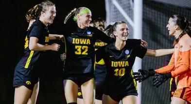 Iowa midfielder Maggie Johnston celebrates a goal against Missouri State. (Photo by UI Athletics)