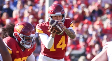 USC quarterback Jayden Maiava takes the snap for the Trojans during a game against the Nebraska Cornhuskers