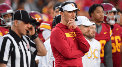USC Trojans head coach Lincoln Riley watches game action against the Nebraska Cornhuskers during the second half at the Los Angeles Memorial Coliseum