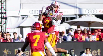USC cornerback Jaylin Smith goes up for an interception during a game against the Nebraska Cornhuskers