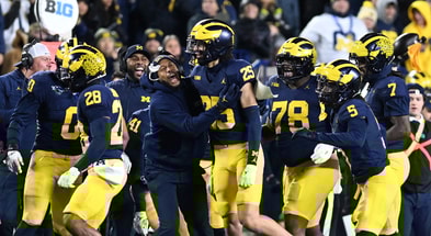 Michigan Wolverines football safety Mason Curtis hauled in his first career interception in a 50-6 win over Northwestern. (Photo by Lon Horwedel / TheWolverine.com)