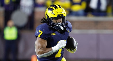 Michigan Wolverines football running back Donovan Edwards scored on his final carry at The Big House. (Photo by Rick Osentoski-Imagn Images)