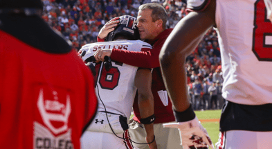 South Carolina football coach Shane Beamer and quarterback LaNorris Sellers. (Katie Dugan/GamecockCentral)