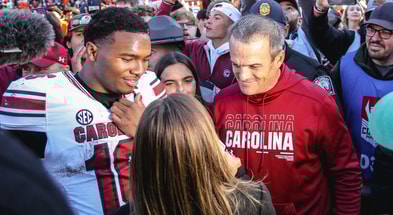 South Carolina football coach Shane Beamer and quarterback LaNorris Sellers. Photo by: Katie Dugan | GamecockCentral