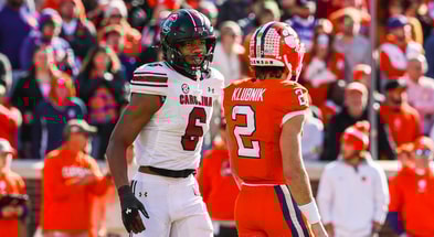 South Carolina's Dylan Stewart and Clemson's Cade Klubnik (Photo: Katie Dugan | GamecockCentral.com)