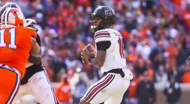 South Carolina QB LaNorris Sellers drops back to pass against Clemson (Katie Dugan/GamecockCentral)