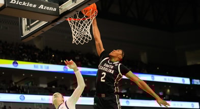 South Carolina Gamecocks forward Ashlyn Watkins (2) dunks the ball against TCU Horned Frogs center Sedona Prince (13) during the first half at Dickies Arena. Mandatory Credit: Chris Jones-Imagn Images
