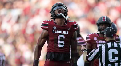 South Carolina EDGE Dylan Stewart celebrates during a game (Photo: CJ Driggers | GamecockCentral.com)