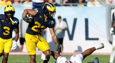 Michigan Wolverines football running back Jordan Marshall was the MVP of the ReliaQuest Bowl win over Alabama. (Photo by Matt Pendleton-Imagn Images)