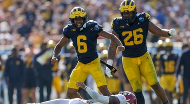 Michigan Wolverines football safety Brandyn Hillman had a key pass breakup against Alabama. (Photo by Nathan Ray Seebeck-Imagn Images)