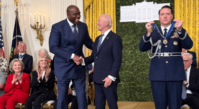 Michigan State and NBA legend Magic Johnson receives the Presidential Medal of Freedom (photo courtesy of Magic Johnson via Twitter).