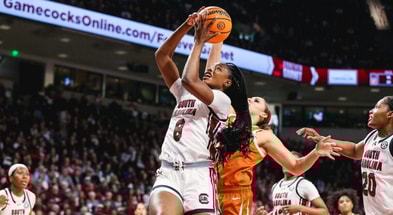 South Carolina women's basketball freshman Joyce Edwards getting to the basket earlier this season against Texas. Photo credit: Katie Dugan | GamecockCentral