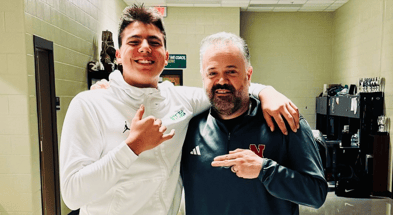 2026 QB commitment Dayton Raiola with Nebraska HC Matt Rhule