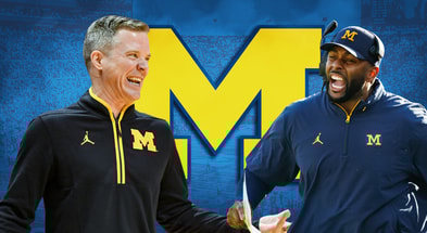 Michigan Wolverines basketball head coach Dusty May and football head man Sherrone Moore. (Photos by USA TODAY Sports Images)
