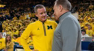 Dusty May and Tom Izzo chat prior to a Michigan - MSU game in Ann Arbor. | Photo by  David Rodriguez Munoz | USA Today Network