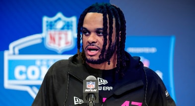 Penn State defensive back Jaylen Reed (DB47) during the 2025 NFL Combine at Lucas Oil Stadium. (Mandatory Credit: Tanner Pearson-Imagn Images)