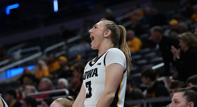 Iowa forward Syd Affolter reacts to a play by her teammates in a game against Wisconsin. (Photo by Dennis Scheidt)