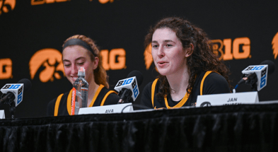 Iowa center Ava Heiden spoke with the media after the Hawkeyes win over Michigan State. (Photo by Dennis Scheidt)