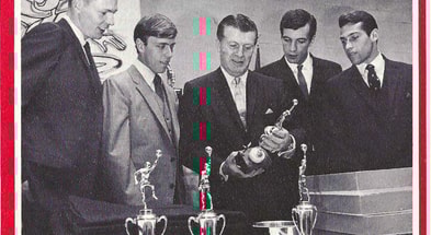 From left: Gary Gregor, Jack Thompson, head coach Frank McGuire, Frank Standard, and Skip Harlicka, as featured in the 1968-69 South Carolina basketball media guide.