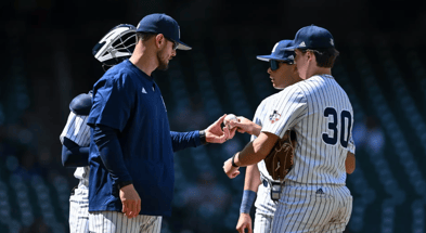 Former South Carolina baseball two-way player Parker Bangs coaching at Rice. Photo credit: Rice Athletics