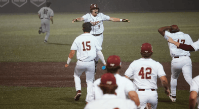 College of Charleston Cougars celebrating a walk-off from Dylan Johnson (9) against Dartmouth. Photo by: CofC Athletics